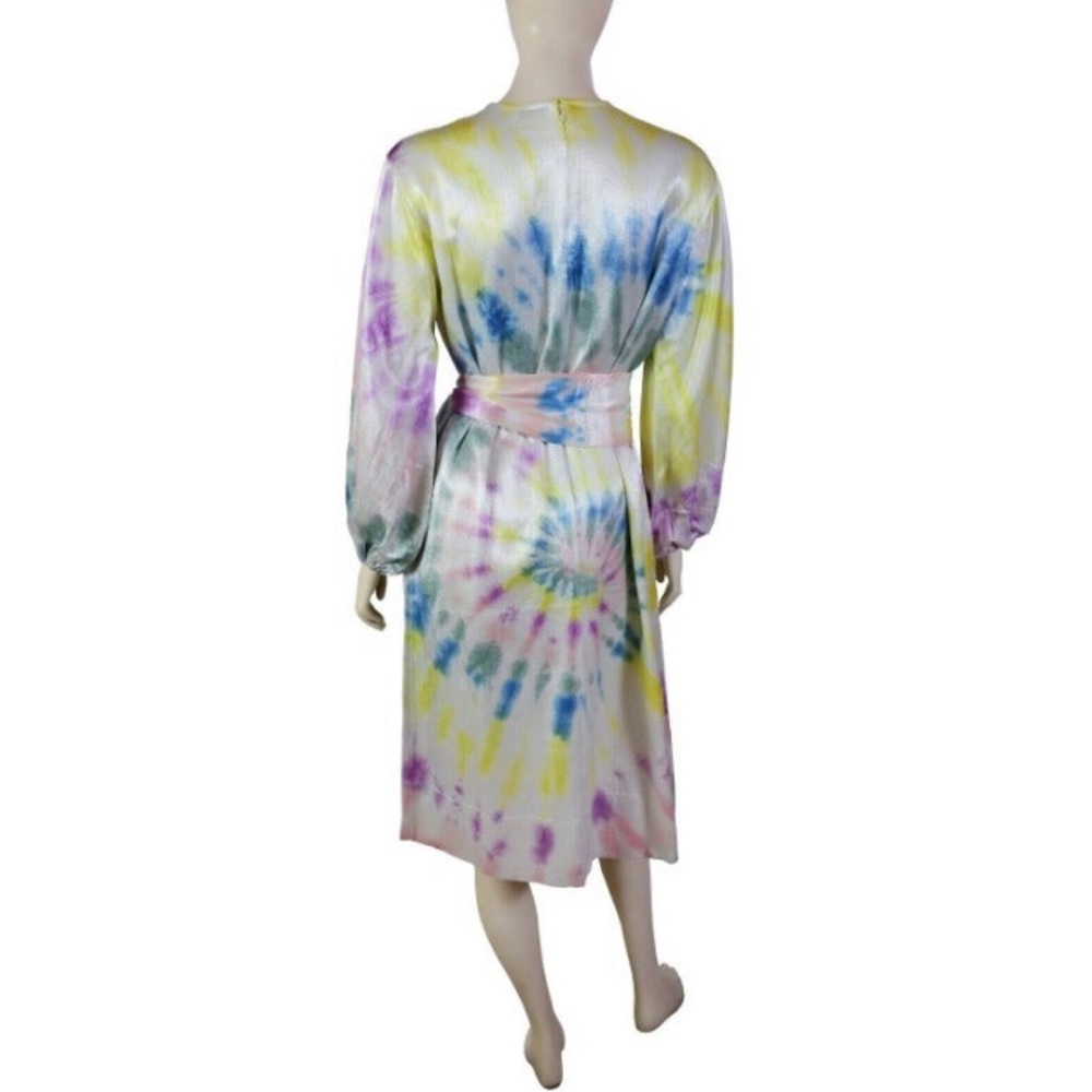 Rhode Resort Athena Tie Dye Dress Women's Small Long Sleeve Midi Crew Neck Blue
